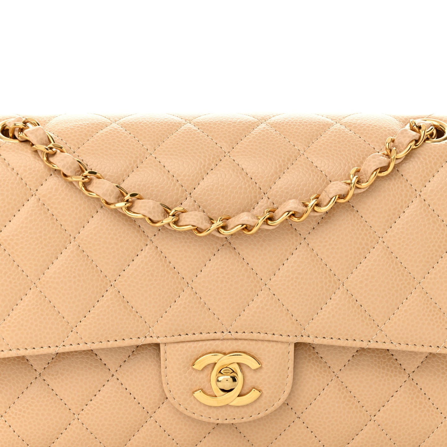 Caviar Quilted Medium Double Flap Beige Clair