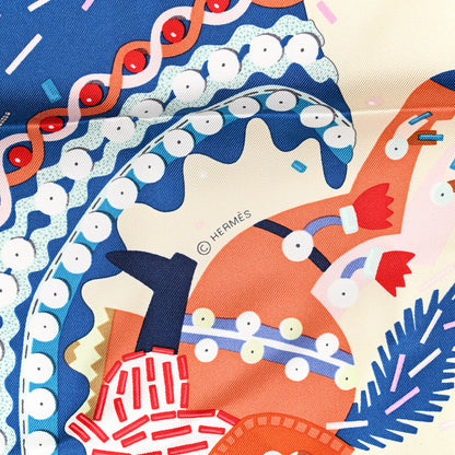 Hermes Silk Costume de Fete Scarf 90 Black Creme Bleu 3 of 4
