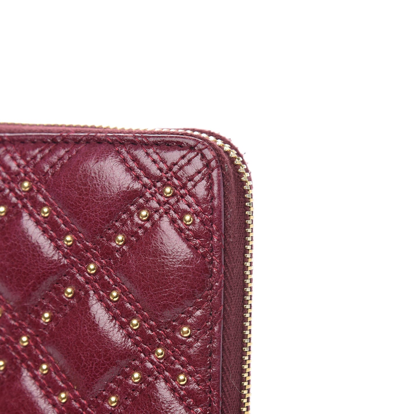 Lambskin Studded Quilted Zip Around Wallet Burgundy
