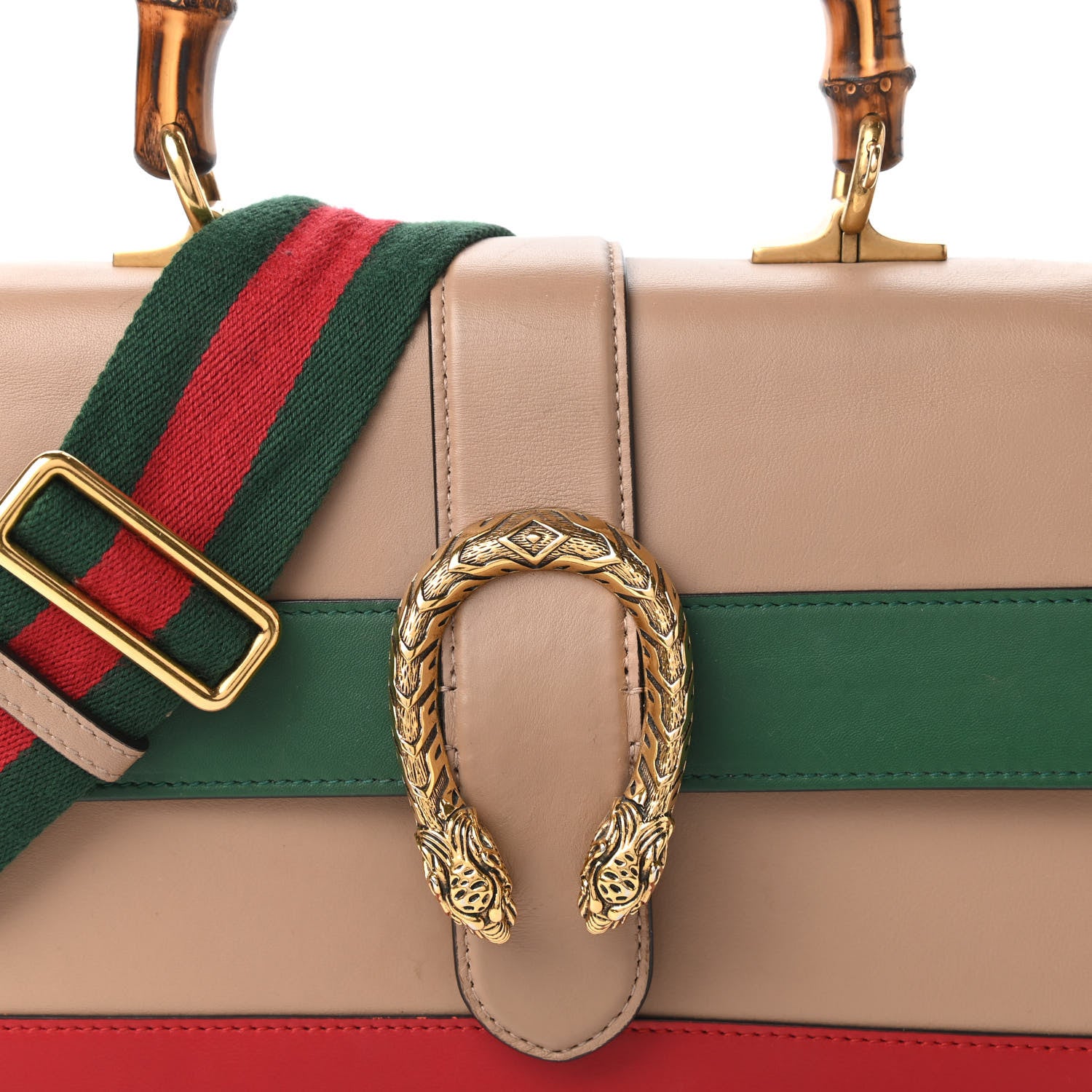 Gucci Calfskin Bamboo Web Medium Dionysus Top Handle Bag Camelia Bright Evergreen Hibiscus Red 10 of 11