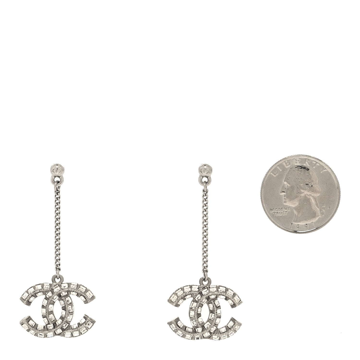 Chanel Baguette Crystal CC Drop Earrings Silver 2 of 4