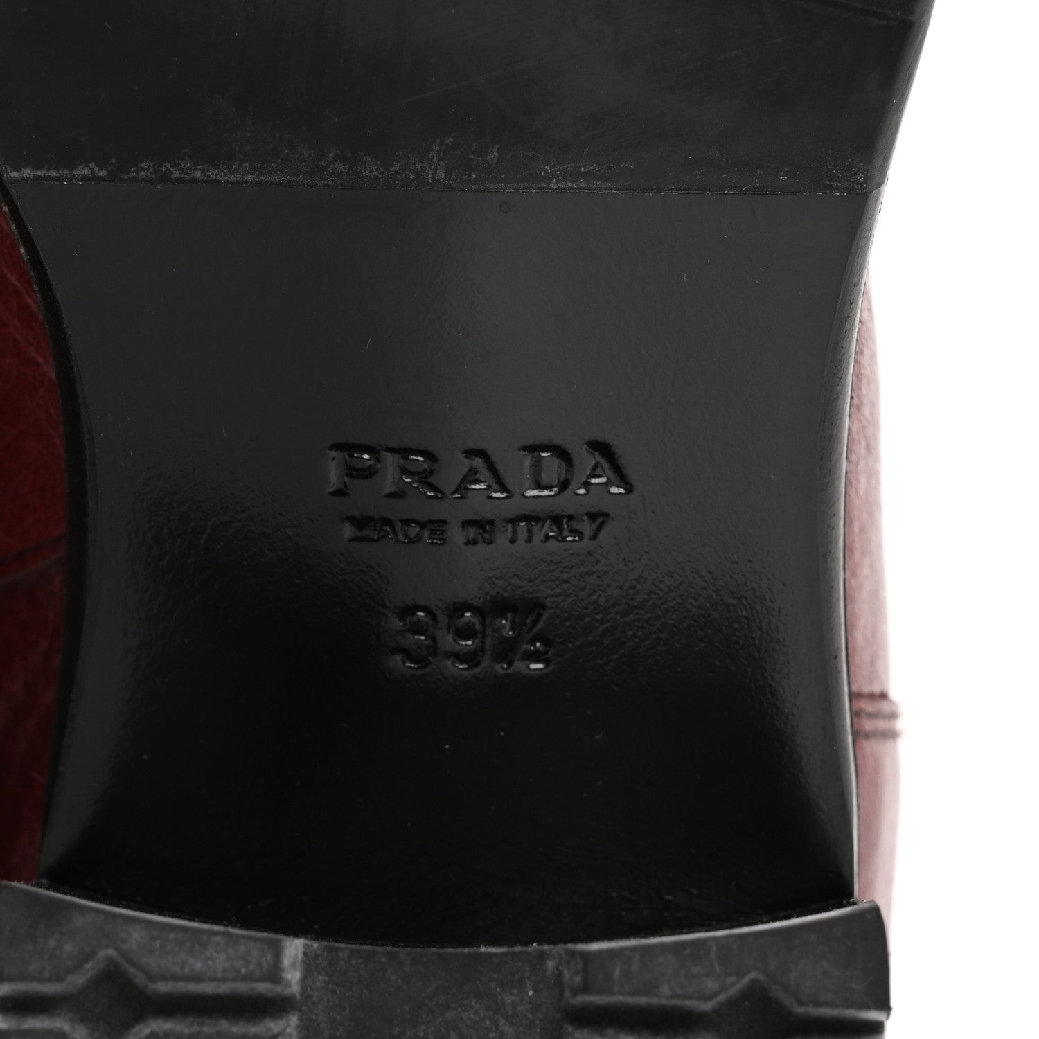 Prada Calfskin Metal Logo Block Heel 65mm Knee Boots 39.5 Red 7 of 12