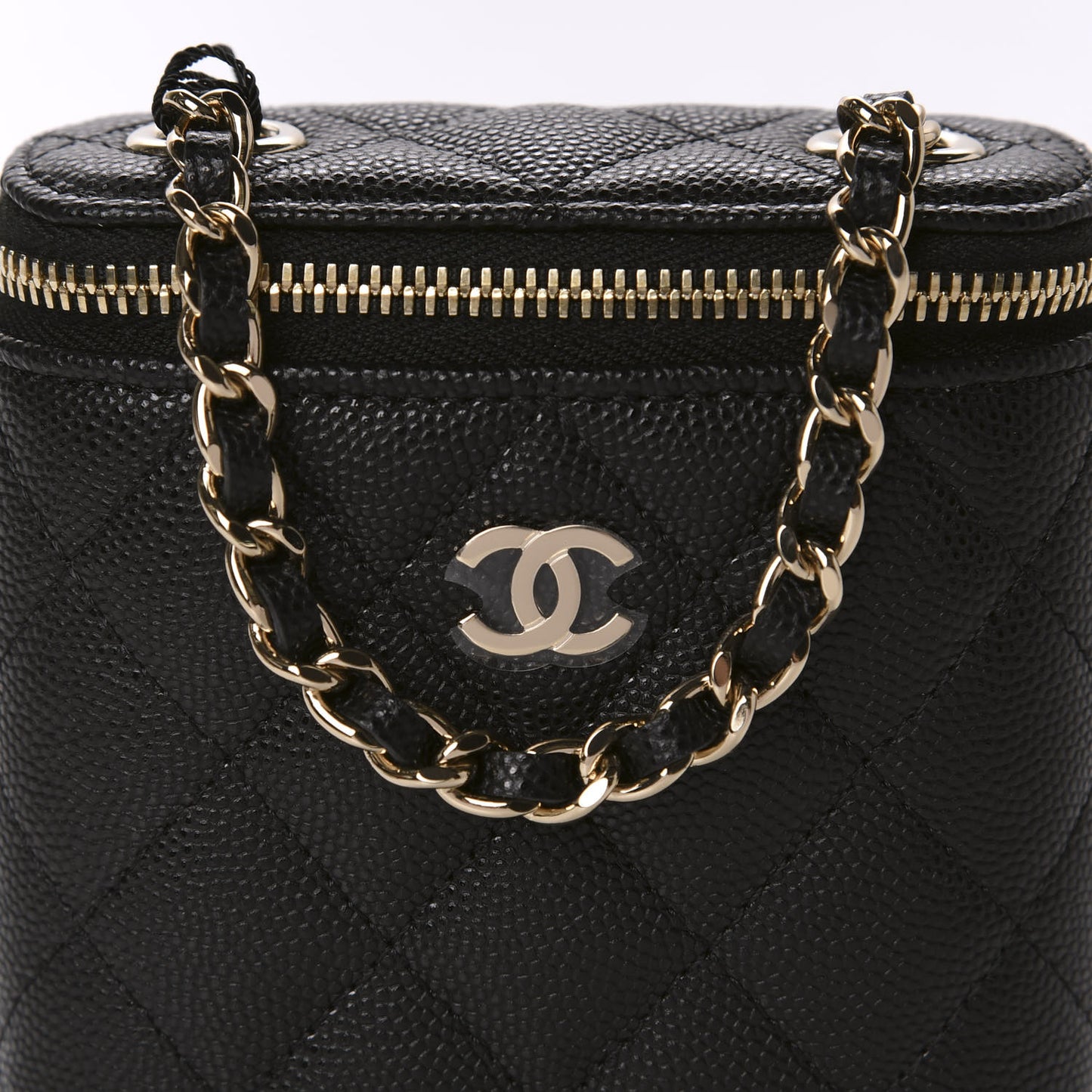Caviar Quilted Small Vertical Coco Beauty Vanity Case With Chain Black