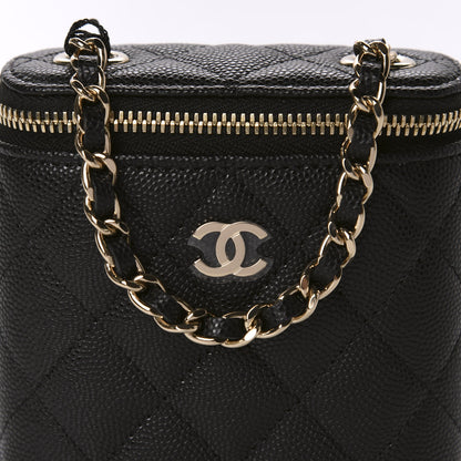 Chanel Caviar Quilted Small Vertical Coco Beauty Vanity Case With Chain Black 10 of 10