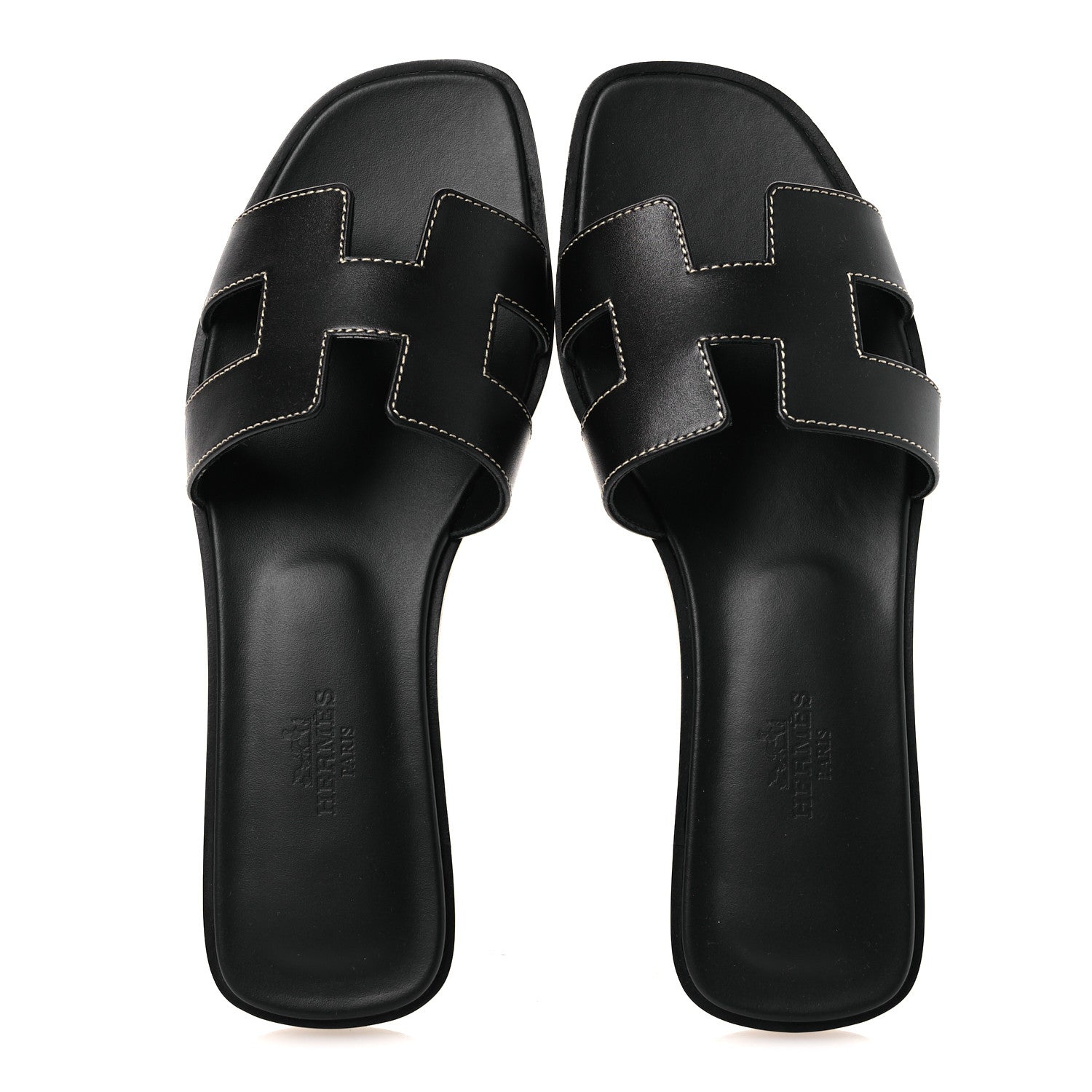 Hermes Box Calfskin Oran Sandals 36 Black 2 of 11