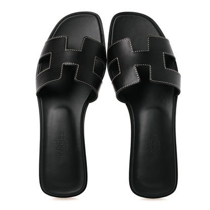 Hermes Box Calfskin Oran Sandals 36 Black 2 of 11