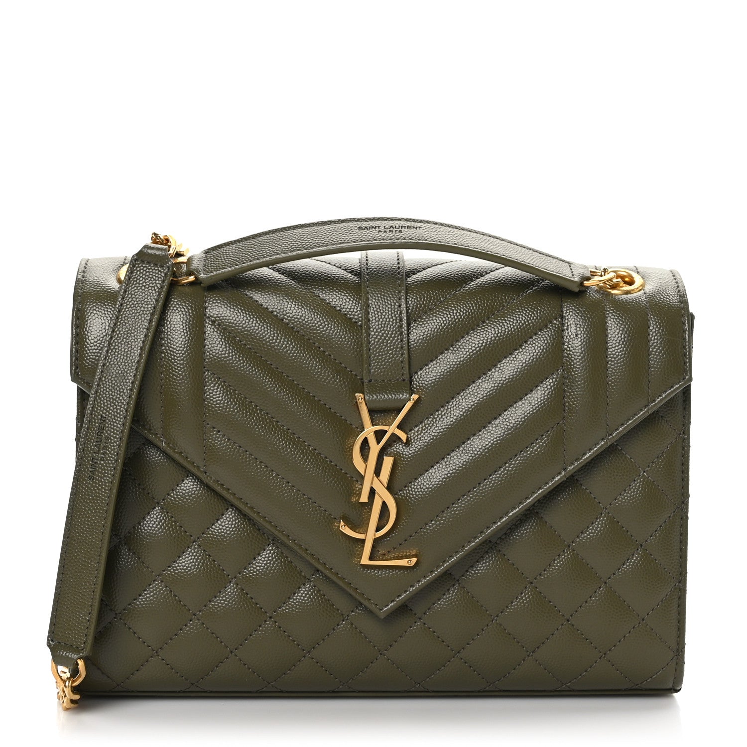 Saint Laurent Grain De Poudre Textured Mixed Matelasse Triquilt Medium Monogram Satchel Light Sage 1 of 9