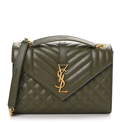Saint Laurent Grain De Poudre Textured Mixed Matelasse Triquilt Medium Monogram Satchel Light Sage 1 of 9