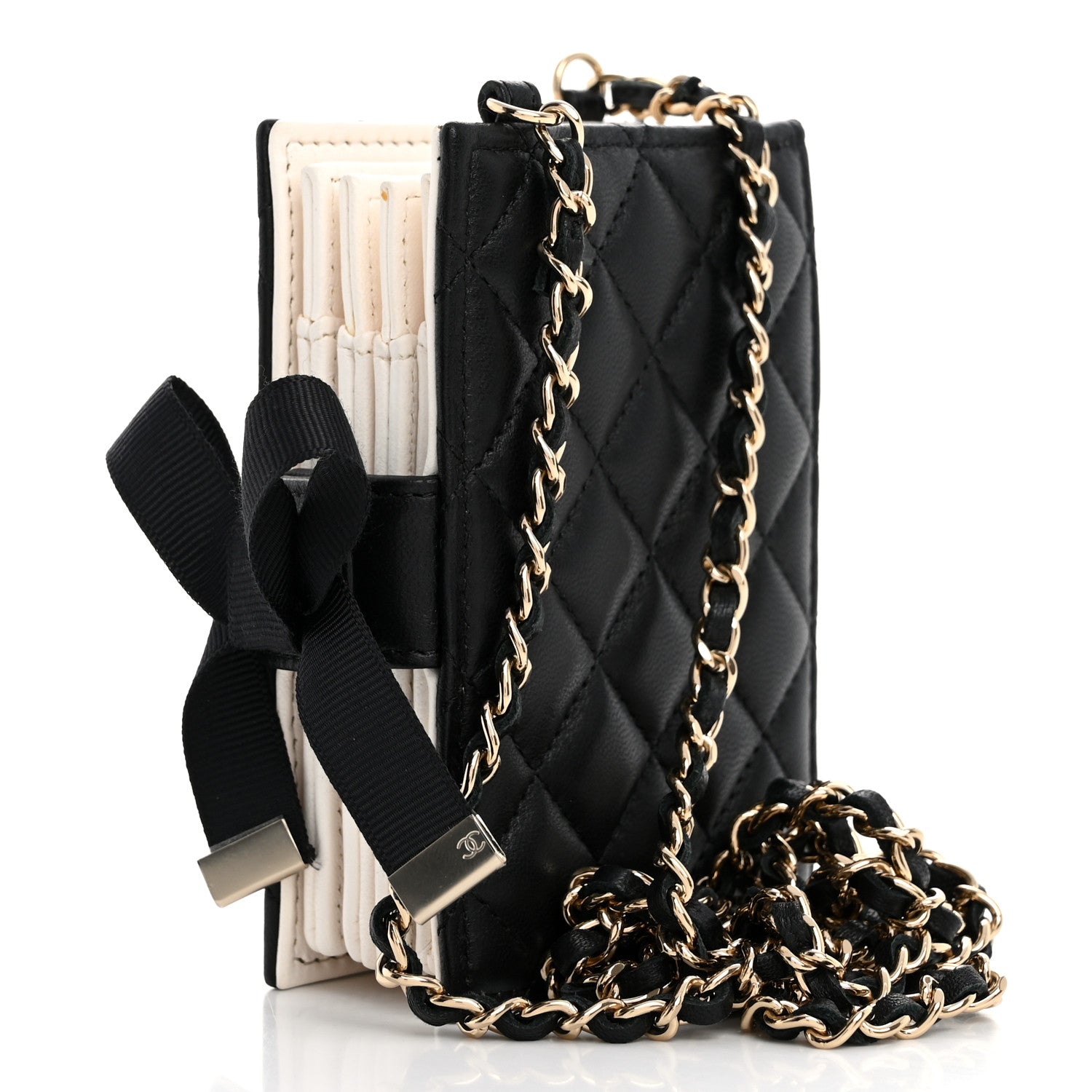 Chanel Lambskin Quilted Book Card Holder on Chain Black 2 of 14