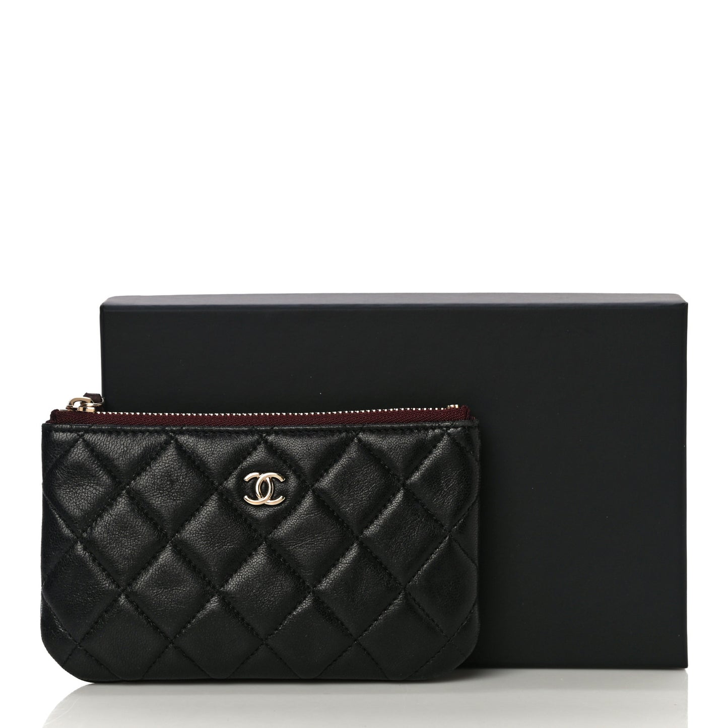 Lambskin Quilted Small Cosmetic Case Black