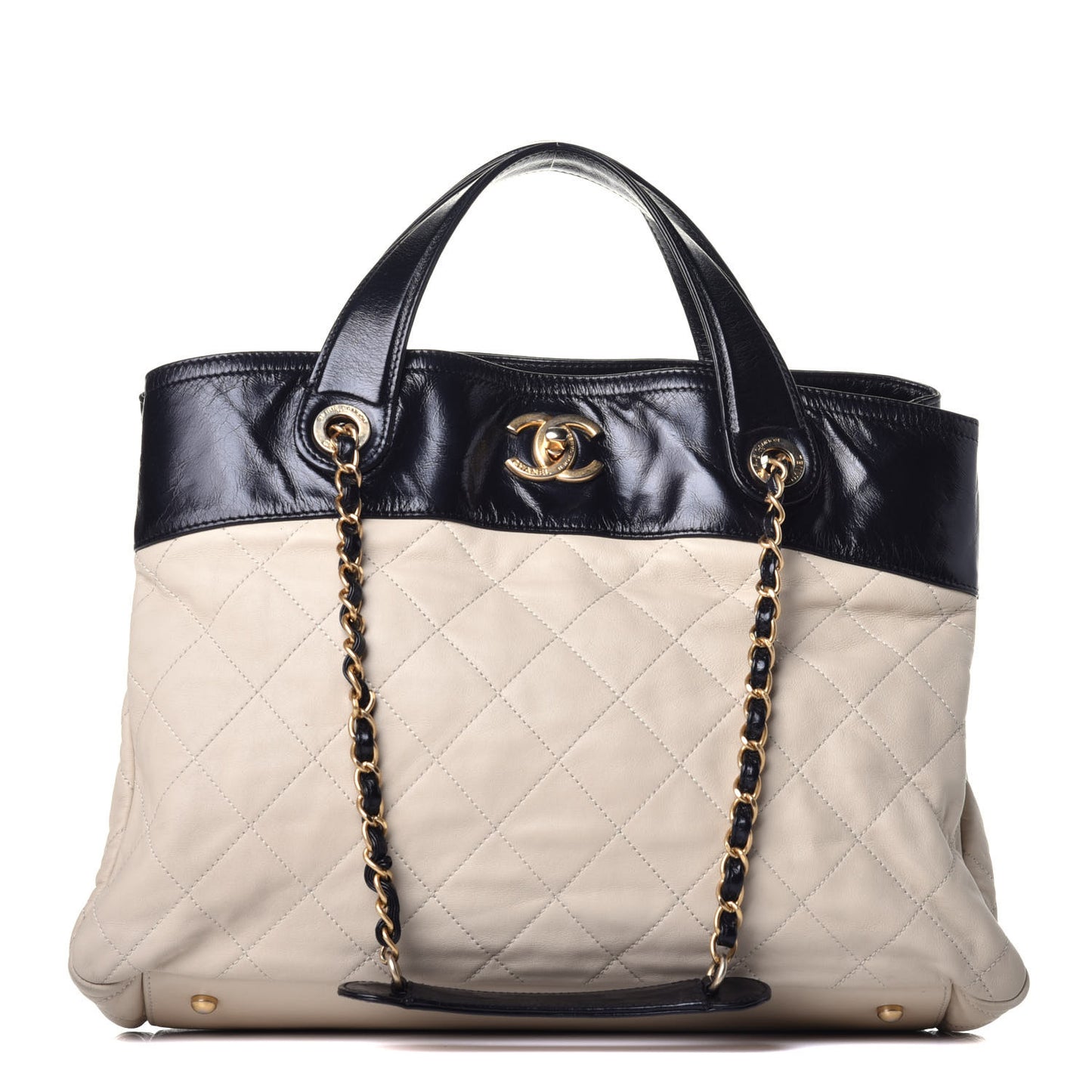 Calfskin Quilted In The Mix Shopping Tote Beige Black