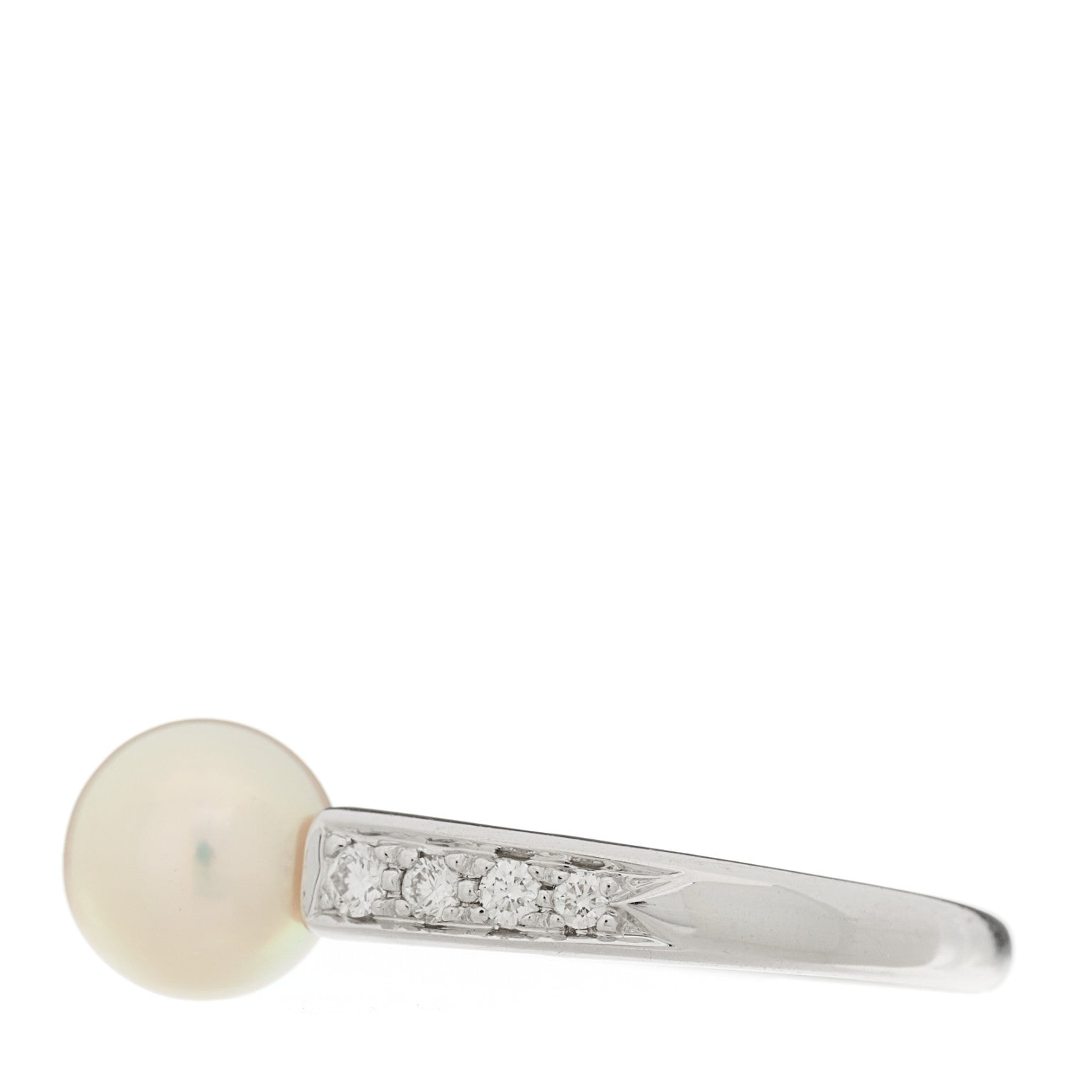 Mikimoto 18K White Gold Diamond Akoya Pearl 7.5-8mm Cocktail Ring 53 6.5 3 of 5