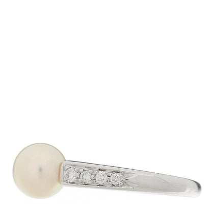Mikimoto 18K White Gold Diamond Akoya Pearl 7.5-8mm Cocktail Ring 53 6.5 3 of 5