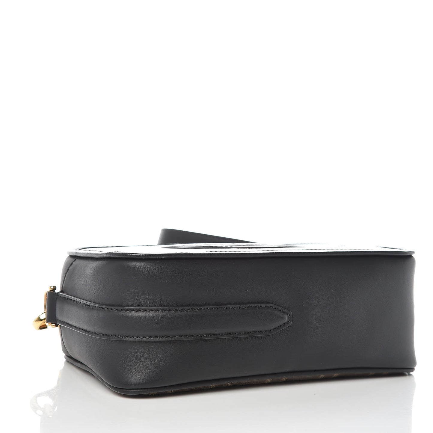 Glazed Fabric Vitello Century F is Fendi FF 1974 Stamp Patch Camera Case Mogano Panna Black