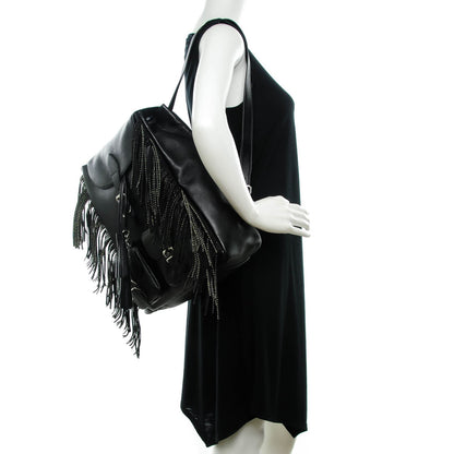 Saint Laurent Calfskin Studded Fringe Festival Backpack Black 2 of 7