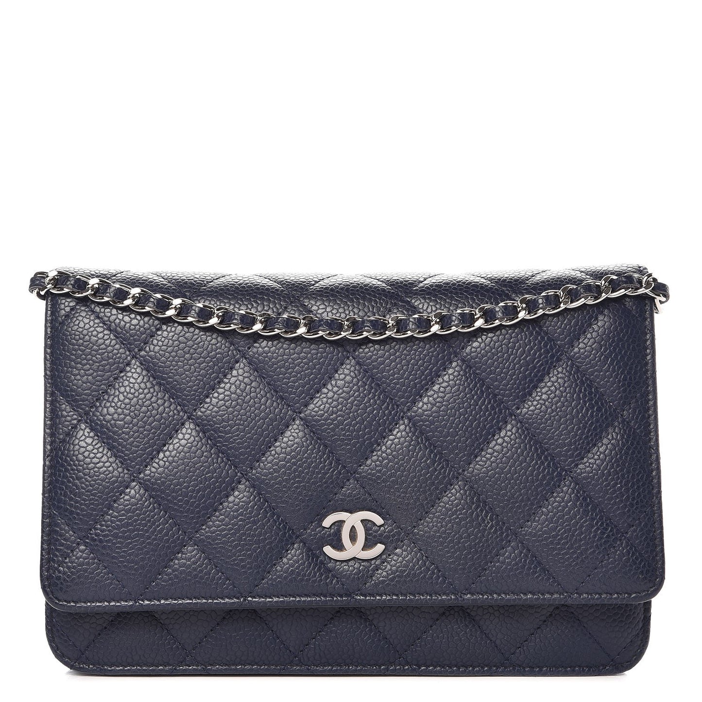 Caviar Quilted Wallet On Chain WOC Navy Blue
