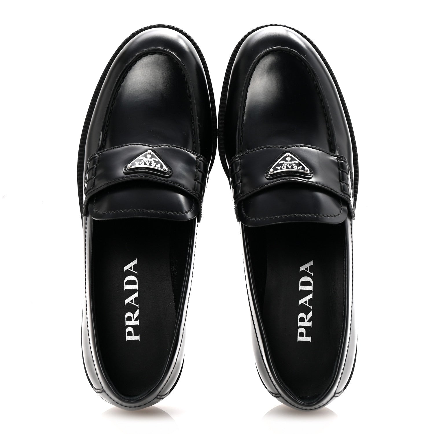 Prada Spazzolato Metal Triangle Logo Loafers 36 Black 2 of 10