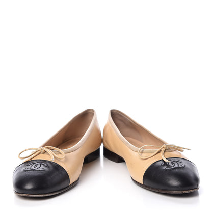 Chanel Lambskin Cap Toe Ballerina Flats 37 Beige Black 5 of 14