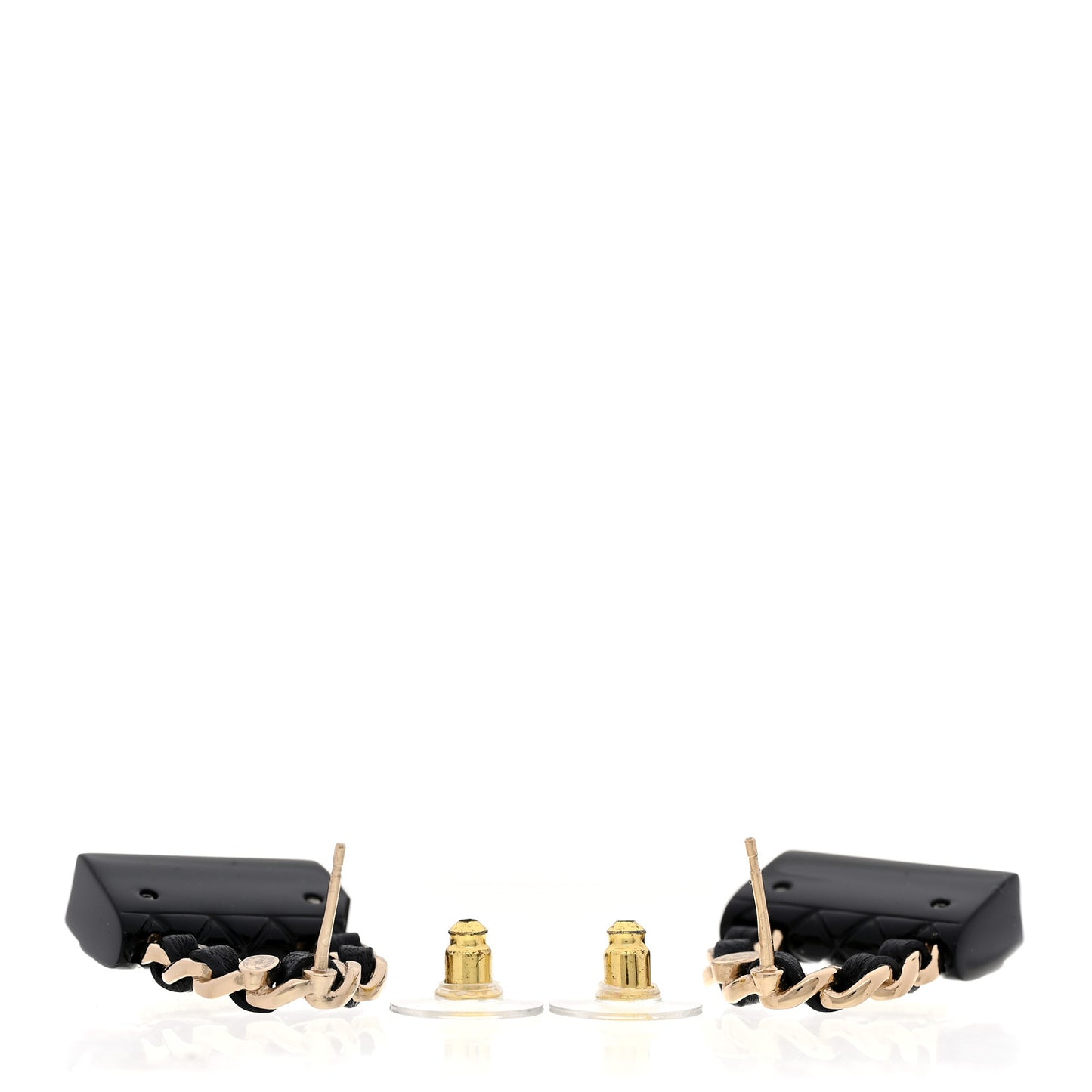 Metal Resin Lambskin Quilted CC Turnlock Chain Flap Bag Earrings Black Gold
