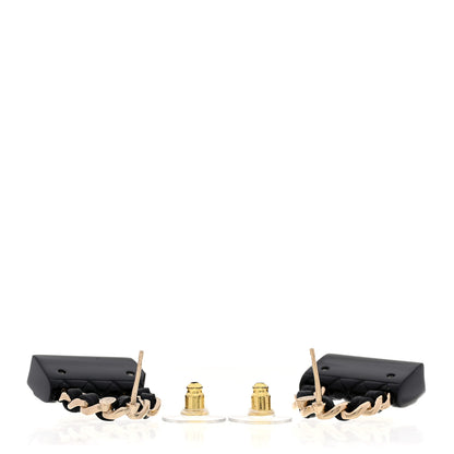 Chanel Metal Resin Lambskin Quilted CC Turnlock Chain Flap Bag Earrings Black Gold 3 of 8