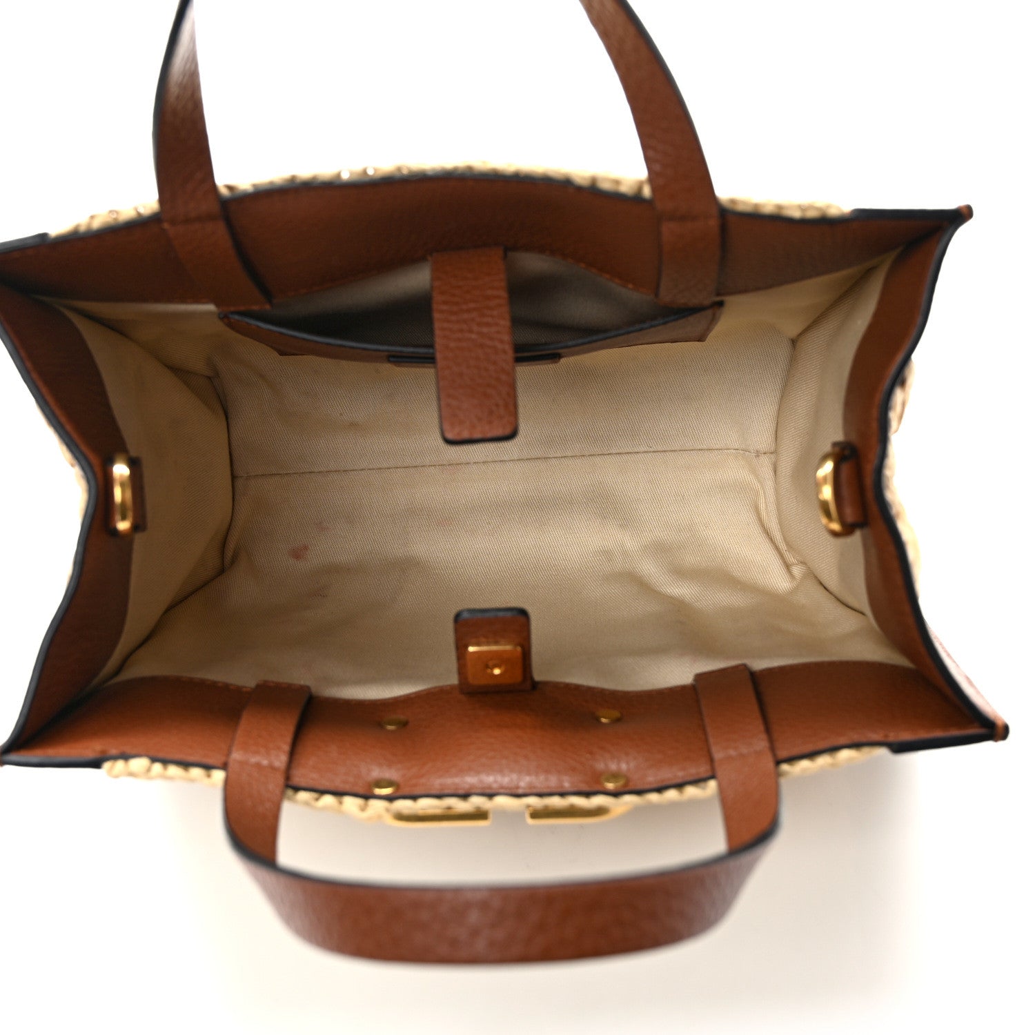 Valentino Garavani Raffia Calfskin Small Vlogo Signature Tote Natural Saddle Brown 5 of 9