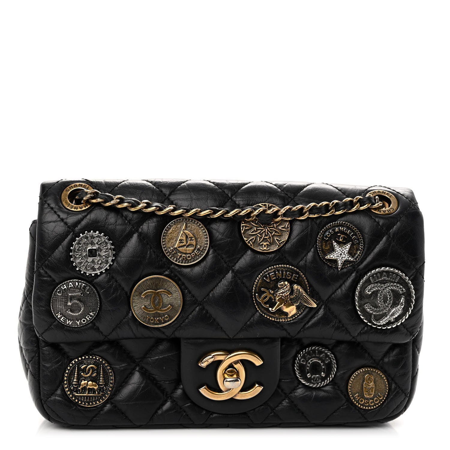 Chanel Aged Calfskin Quilted Mini Medallion Flap Black 1 of 10