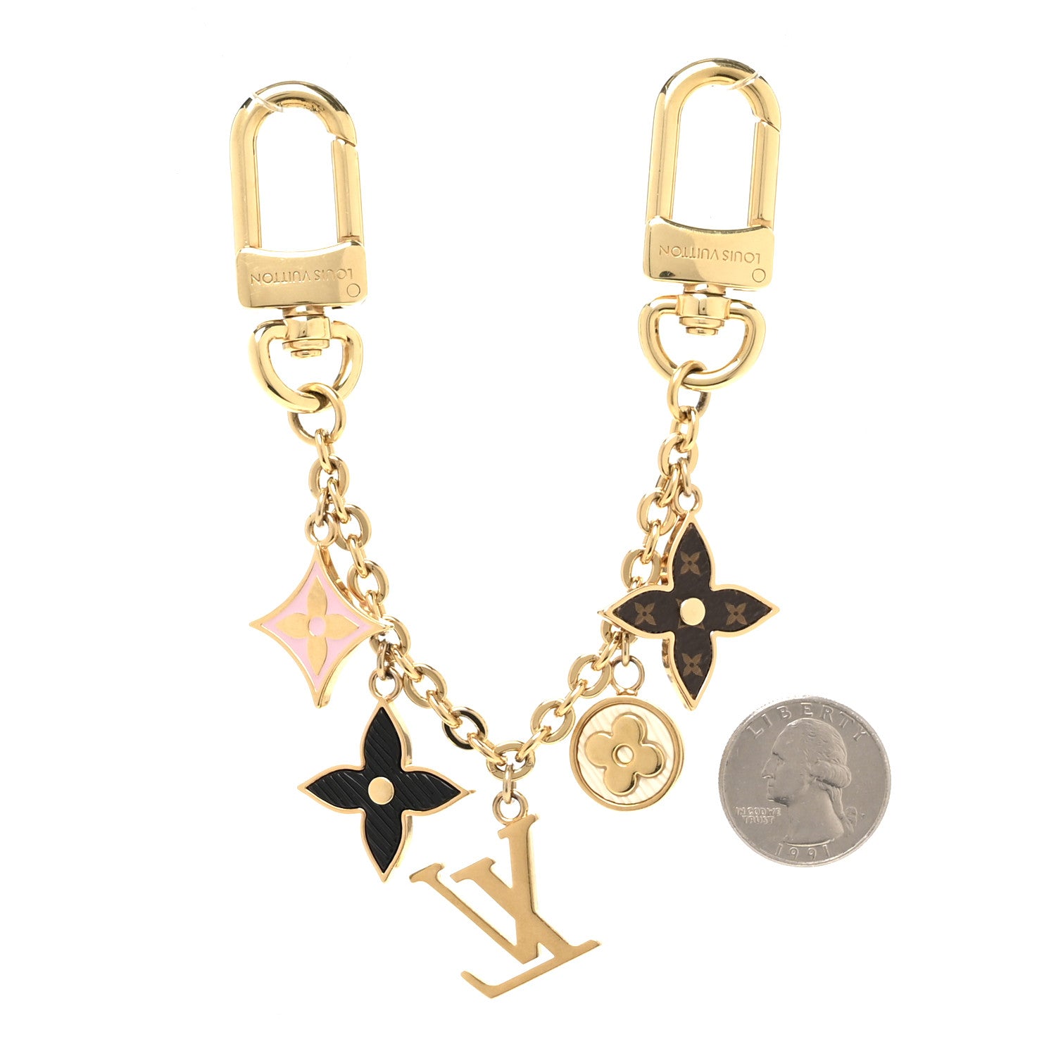 Louis Vuitton Brass Enamel Fleur De Monogram Bag Charm Chain Gold 2 of 4