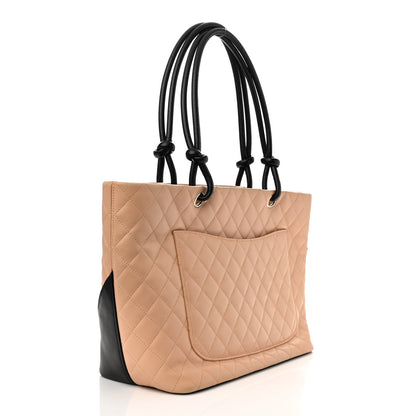 Chanel Calfskin Quilted Large Cambon Tote Beige Black 3 of 10