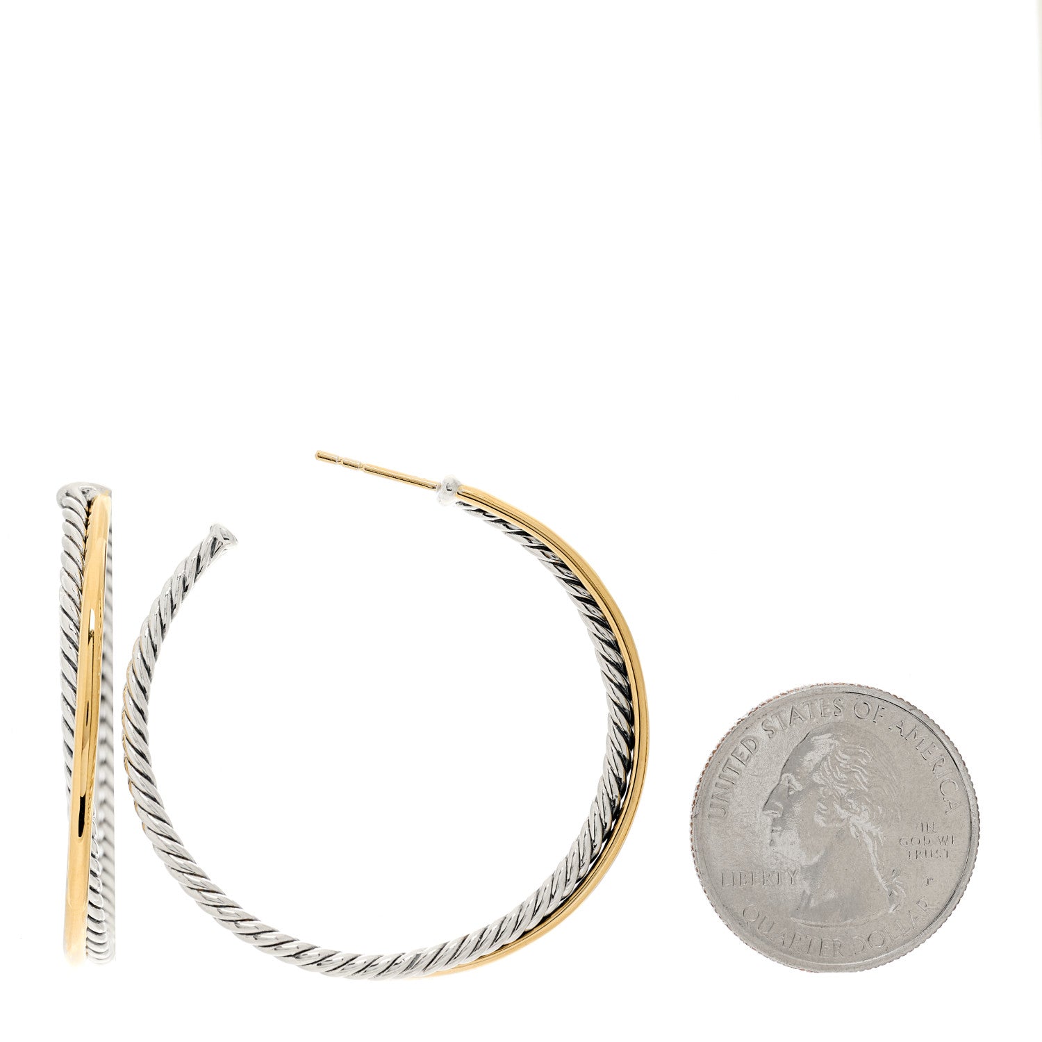 David Yurman Sterling Silver 18K Yellow Gold 44mm Extra Large Crossover Cable Hoop Earrings 2 of 4
