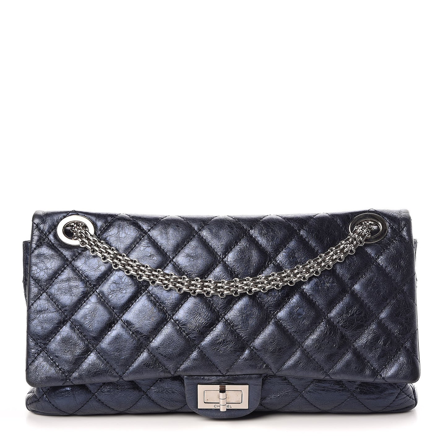 Metallic Aged Calfskin Quilted 2.55 Reissue 228 Flap Blue