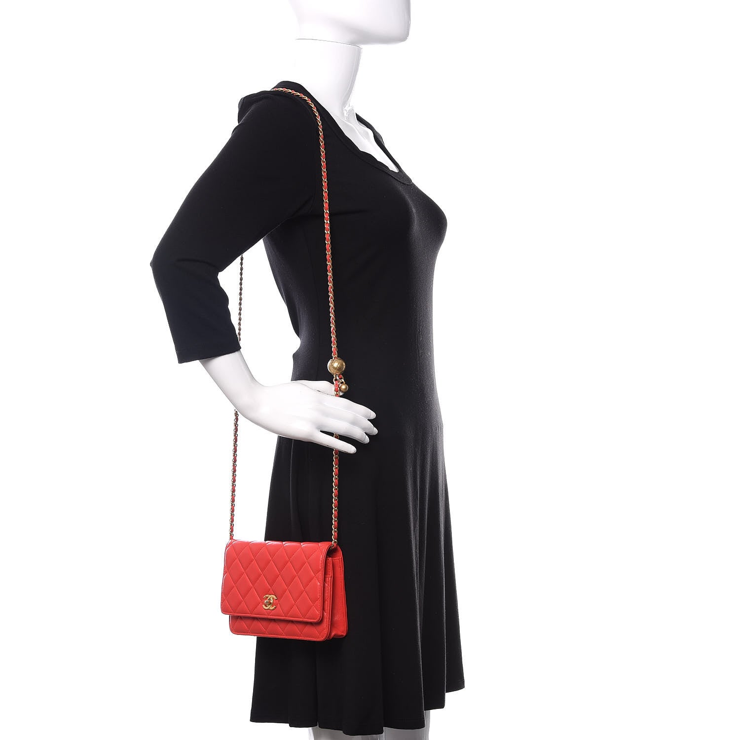 Chanel Lambskin Quilted CC Pearl Crush Wallet on Chain WOC Red 2 of 14