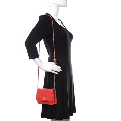 Chanel Lambskin Quilted CC Pearl Crush Wallet on Chain WOC Red 2 of 14