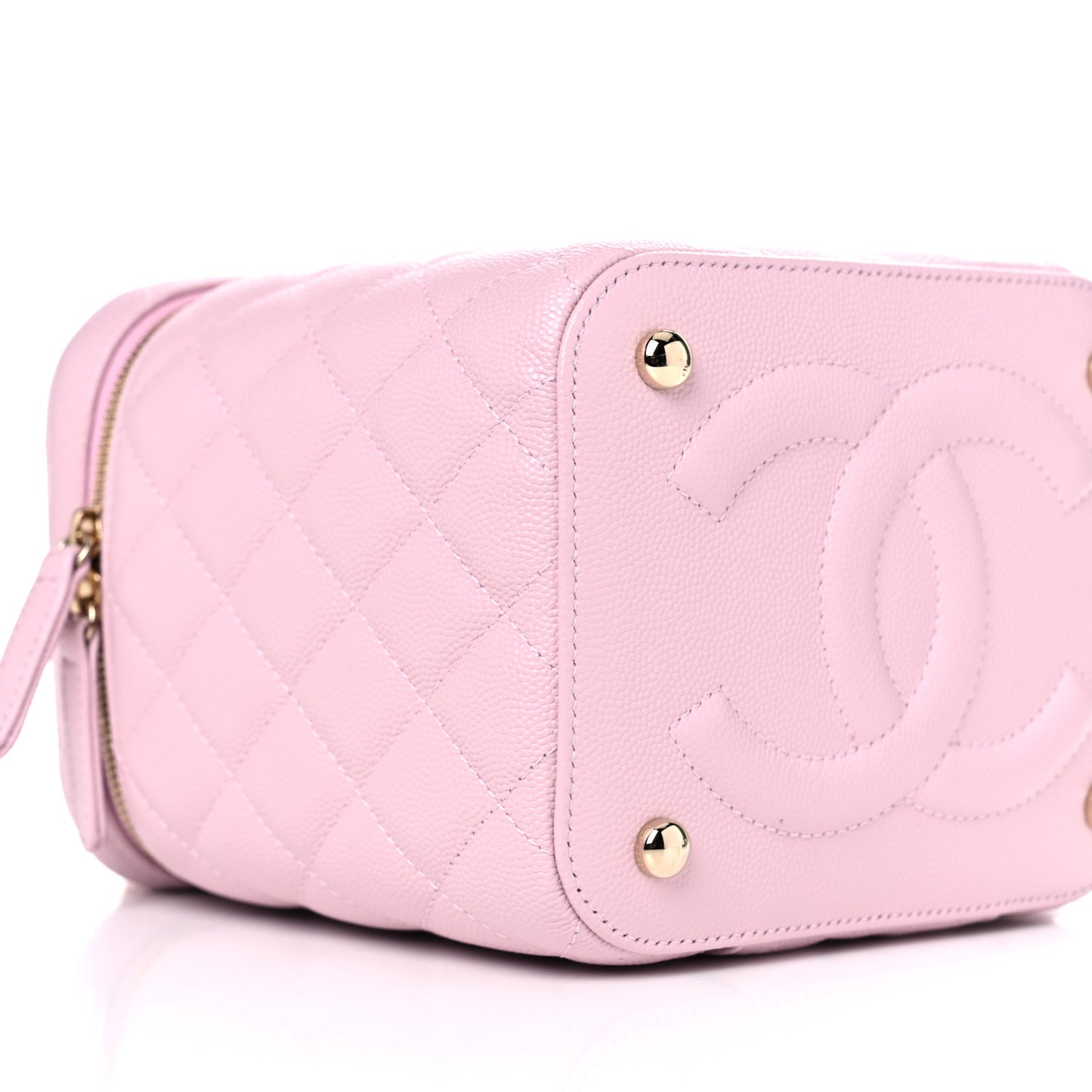 Caviar Quilted Small Top Handle Vanity Case With Chain Light Pink