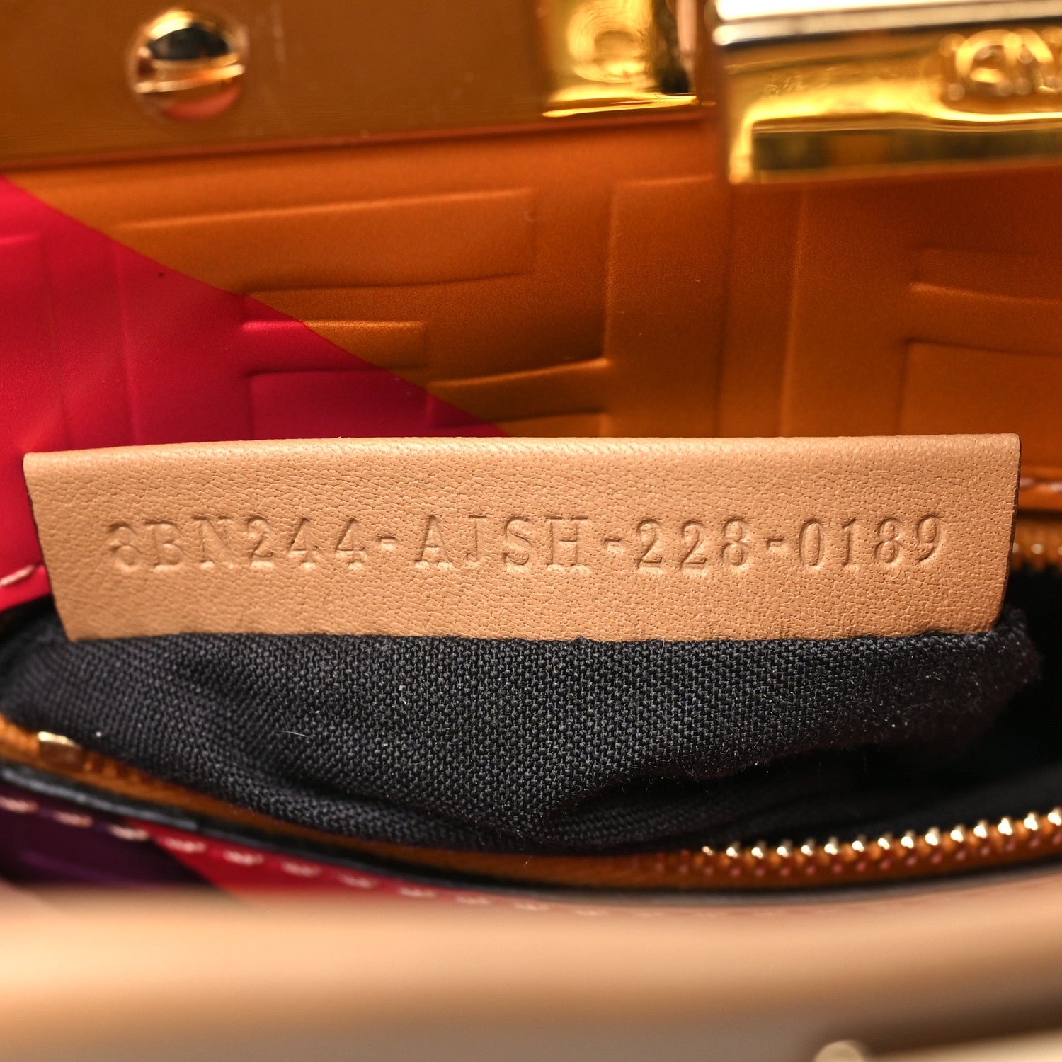 Fendi Vitello Seta Nappa FF Embossed Mini Peekaboo Iconic Satchel Miele Scuro Miele Scuro 7 of 12