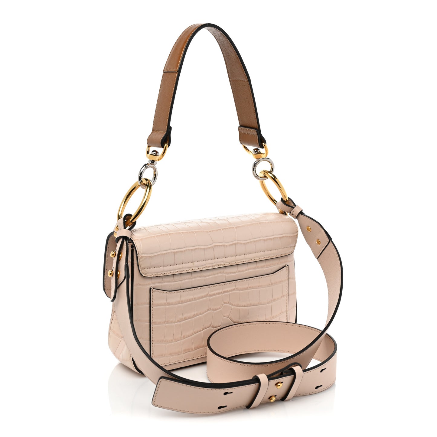 Calfskin Crocodile Embossed Small C Double Carry Cement Pink