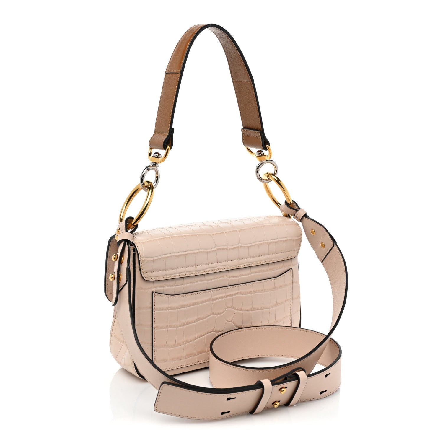 Chloe Calfskin Crocodile Embossed Small C Double Carry Cement Pink 3 of 13