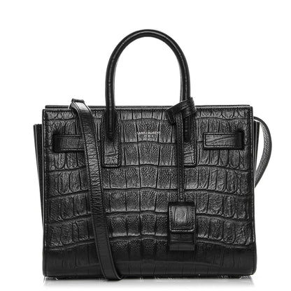 Saint Laurent Calfskin Crocodile Embossed Nano Sac De Jour Black 1 of 7