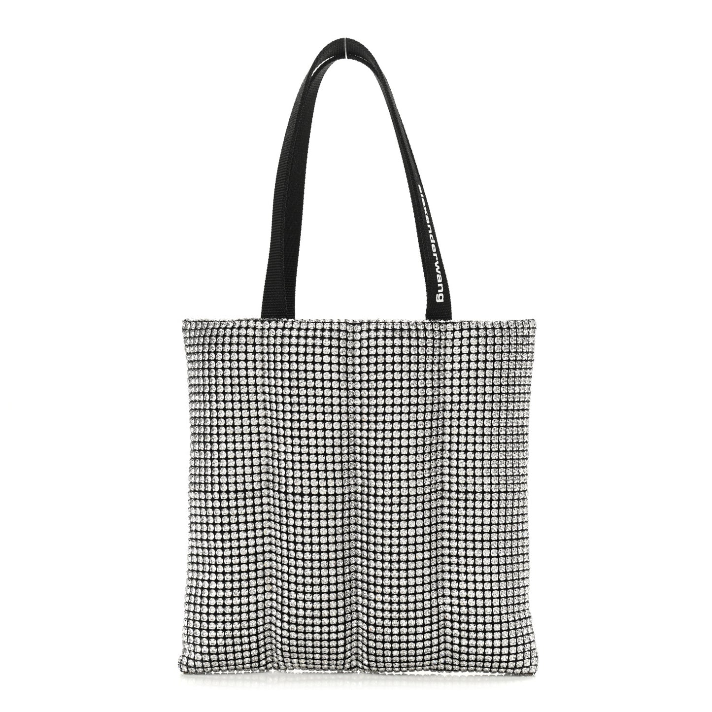 Mesh Crystal Rhinestone Quilted Heiress Tote Black Silver