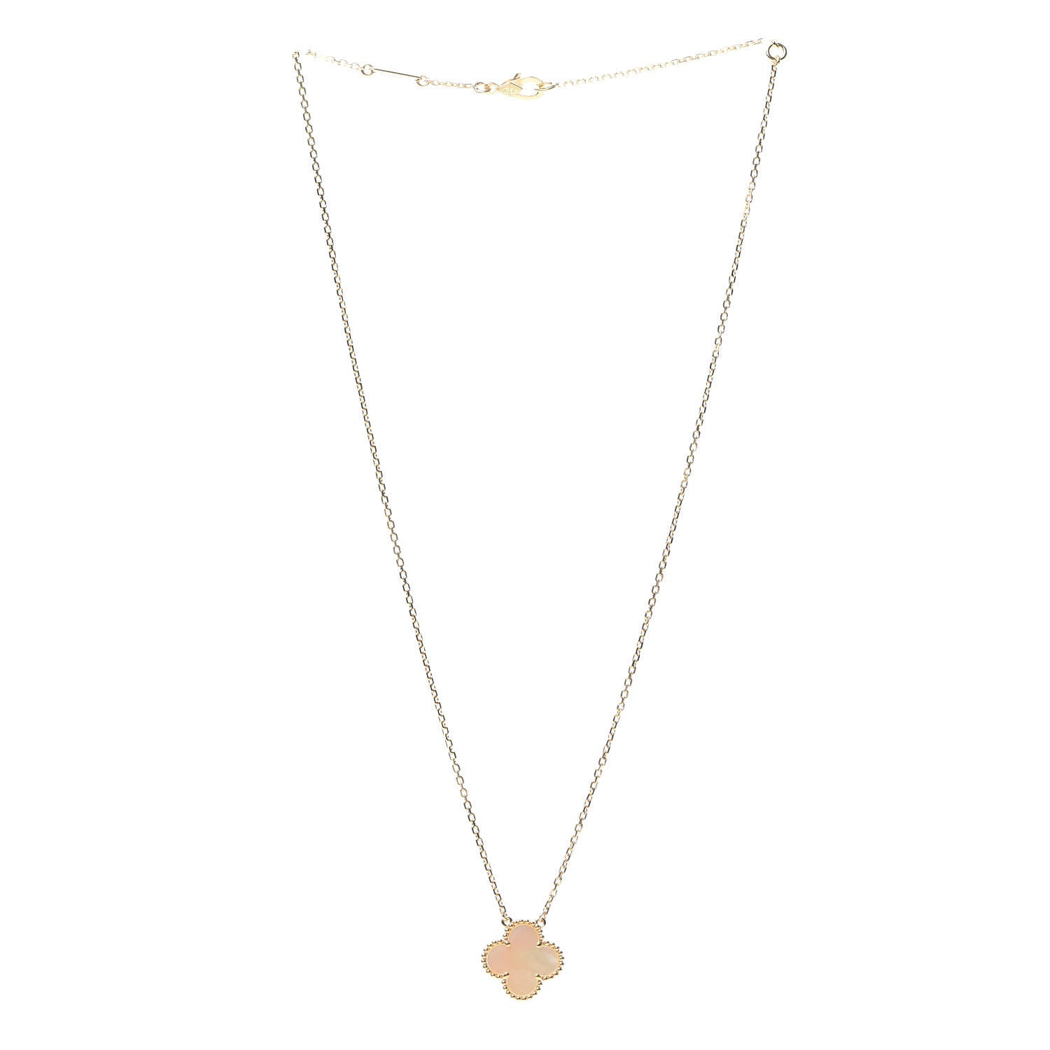 Van Cleef & Arpels 18K Yellow Gold Mother of Pearl Vintage Alhambra Pendant Necklace 3 of 6