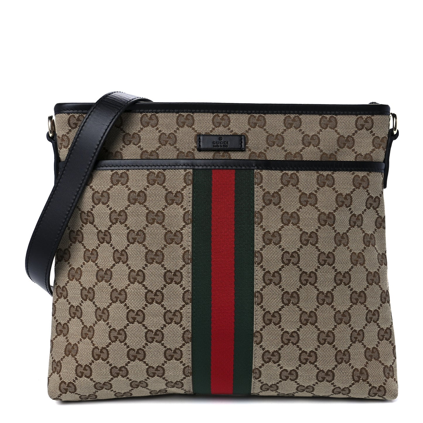 GG Monogram Web Flat Messenger Bag Black