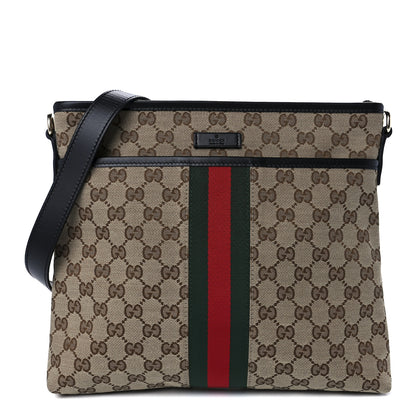 Gucci GG Monogram Web Flat Messenger Bag Black 1 of 13