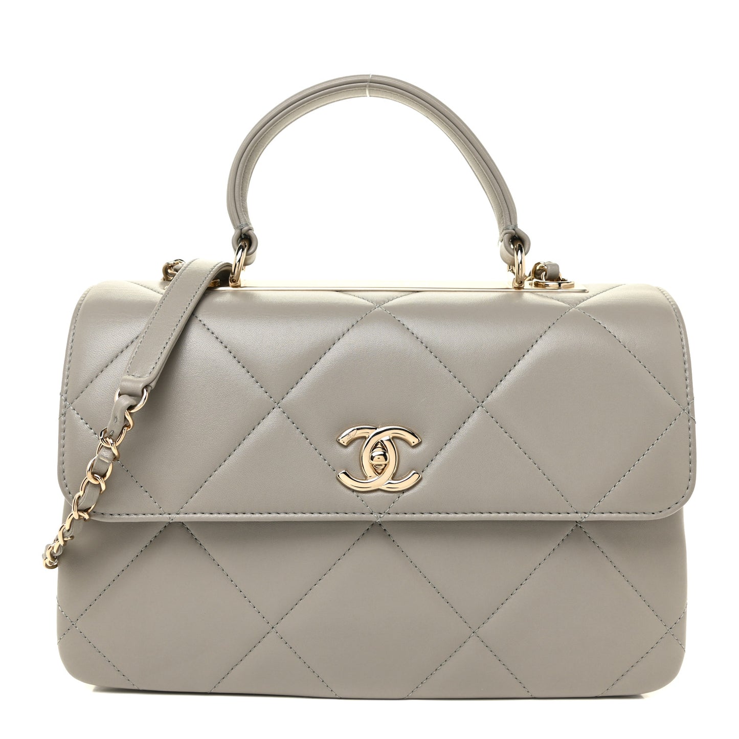 Lambskin Quilted Medium Trendy CC Flap Dual Handle Bag Grey