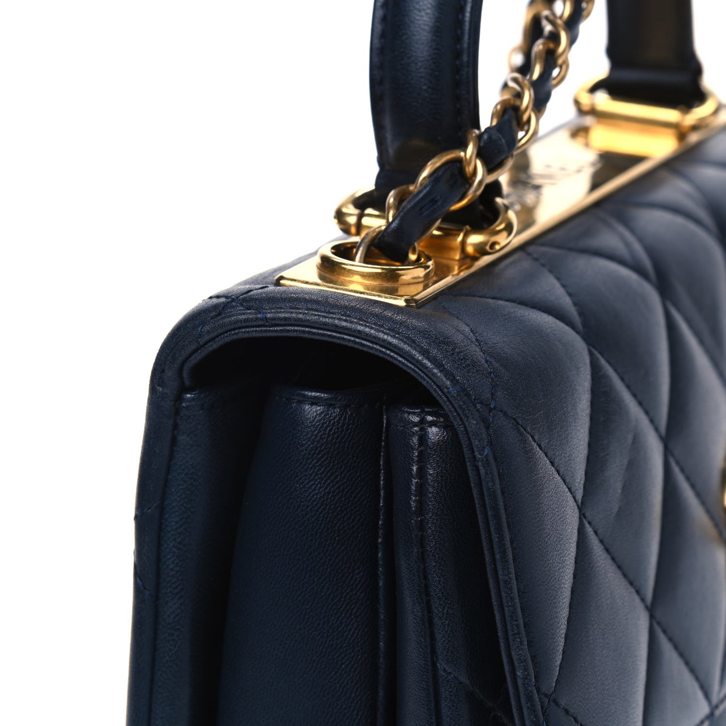 Lambskin Quilted Small Trendy CC Flap Dual Handle Bag Navy