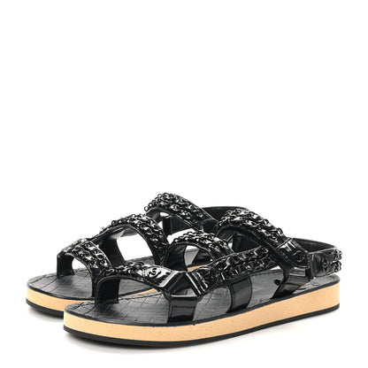 Chanel Laminated Goatskin Chain Sandals 37 Black 4 of 9