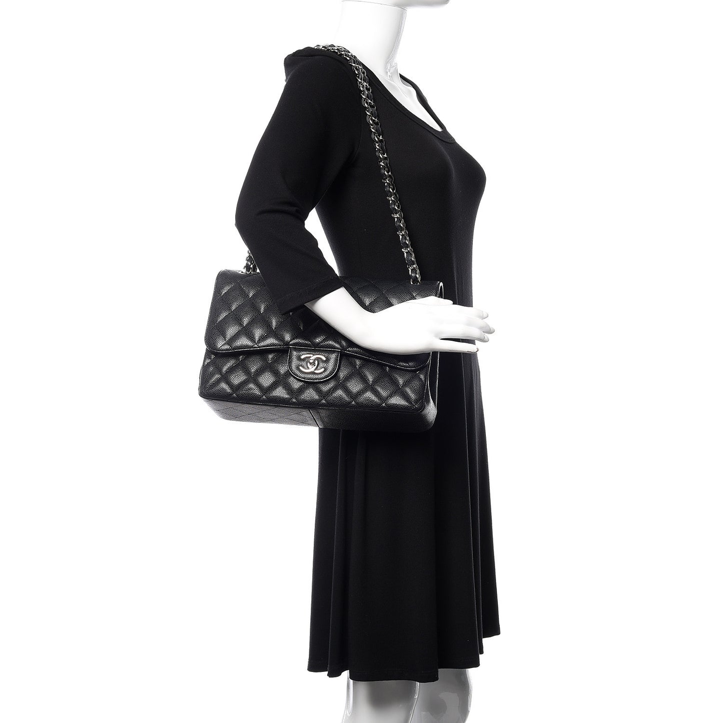 Caviar Quilted Jumbo Double Flap Black