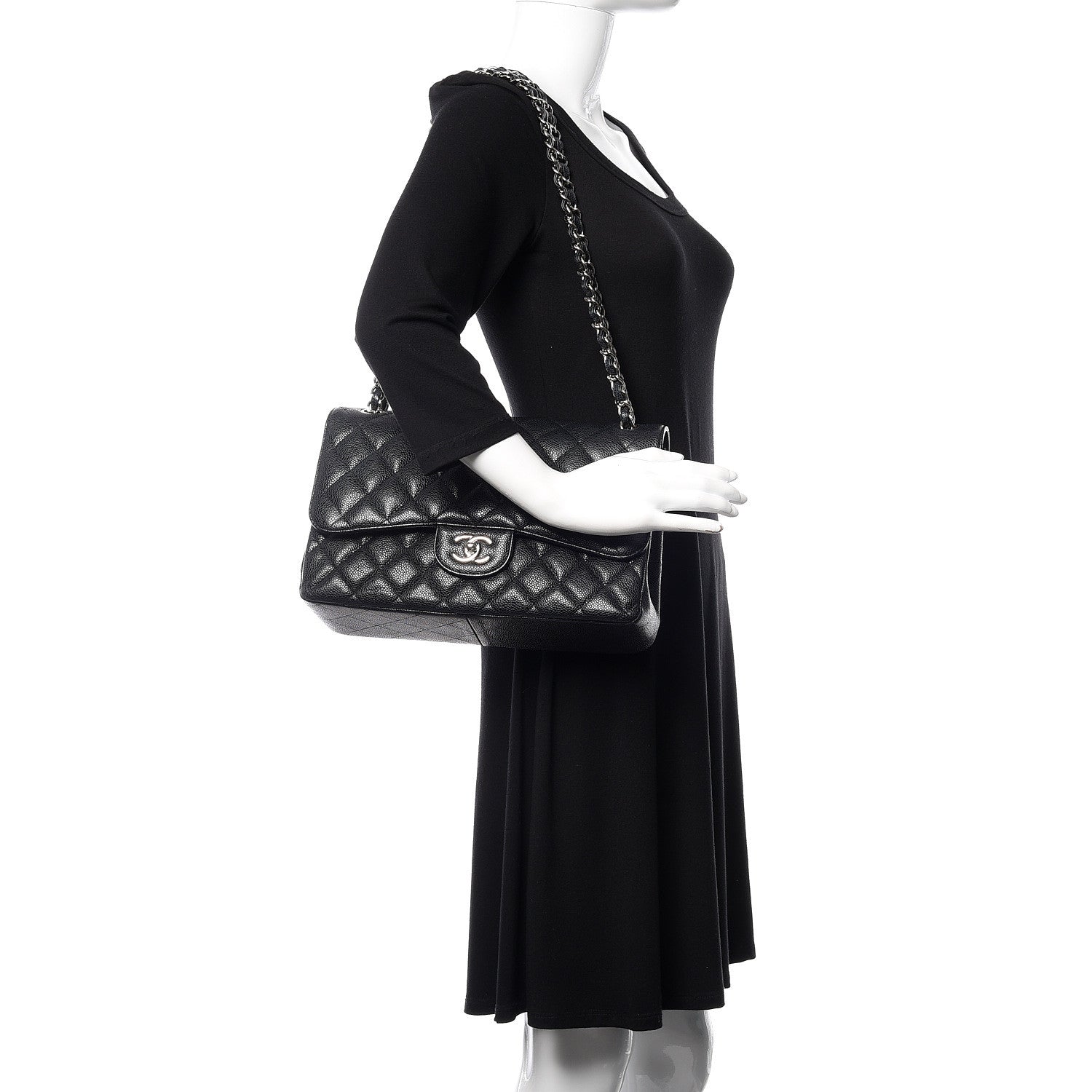 Chanel Caviar Quilted Jumbo Double Flap Black 2 of 12