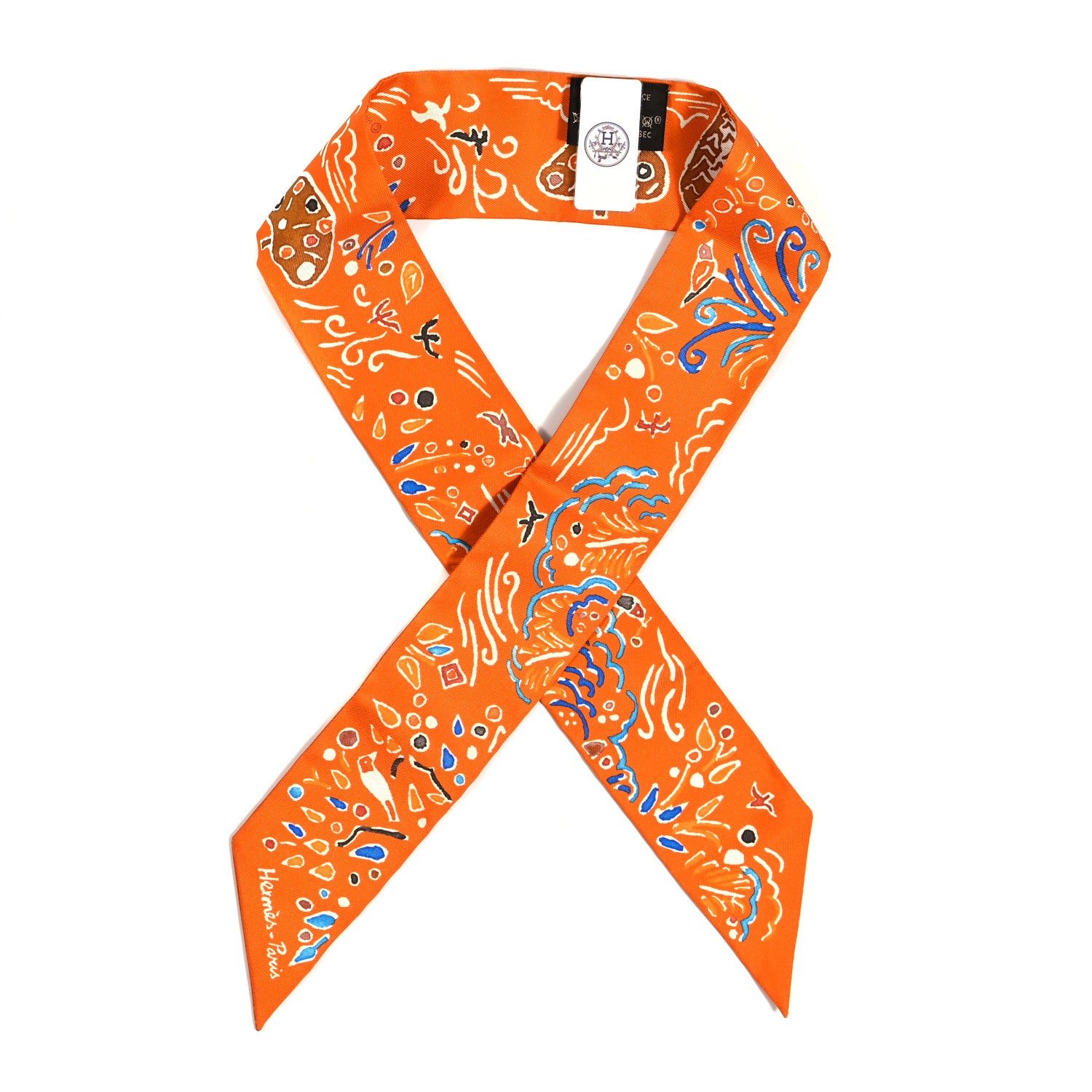 Hermes Silk Isola Di Primavera Twilly Potiron Bleu Tabac 1 of 4