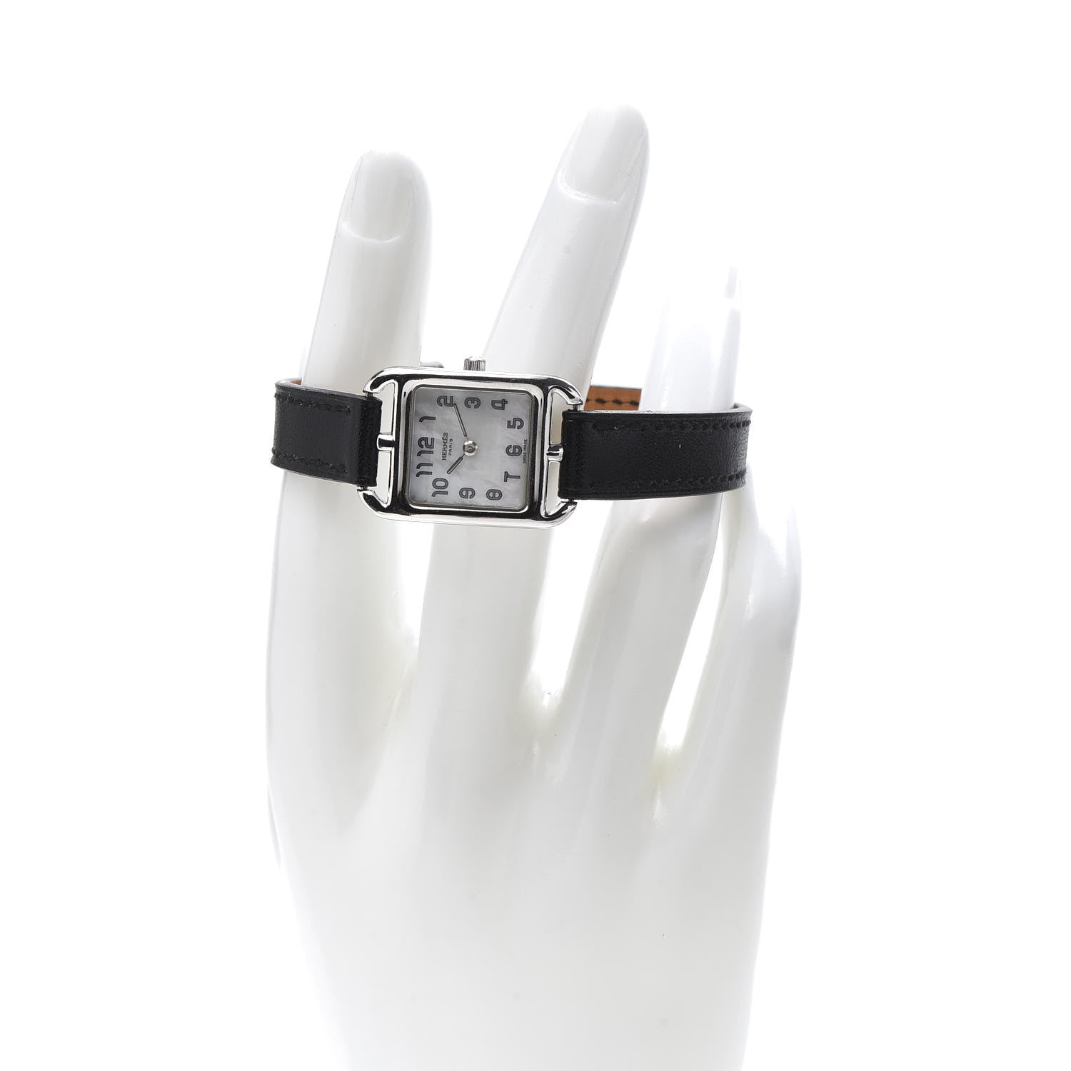 Hermes 18K White Gold Barenia Mother of Pearl 19mm Cape Cod Quartz Watch Noir 2 of 9