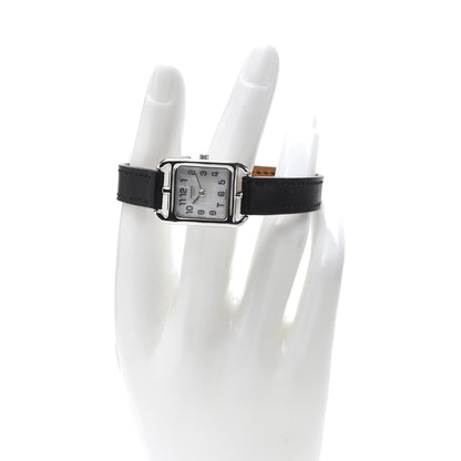 Hermes 18K White Gold Barenia Mother of Pearl 19mm Cape Cod Quartz Watch Noir 2 of 9