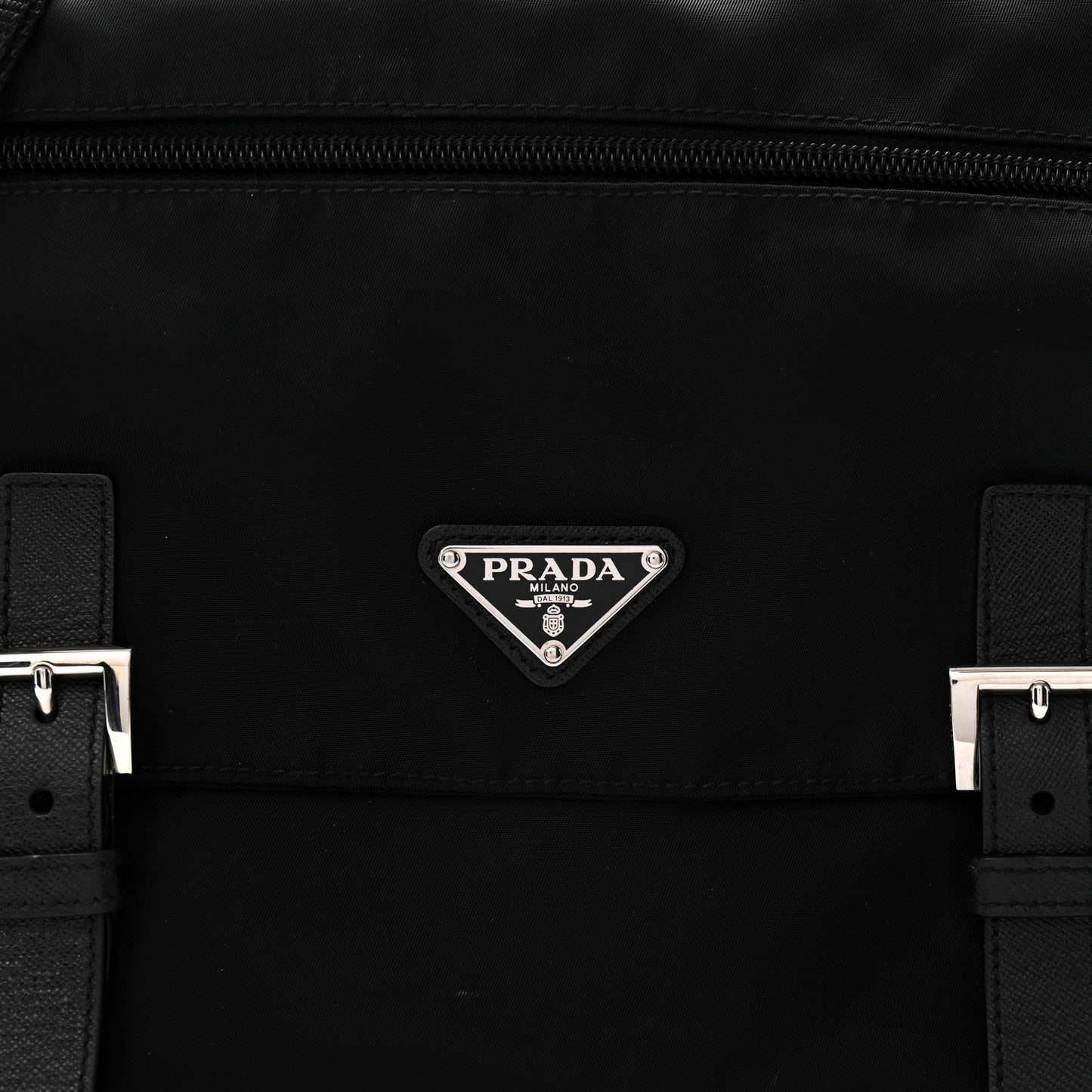 Tessuto Nylon Saffiano Double Buckle Messenger Shoulder Bag Black